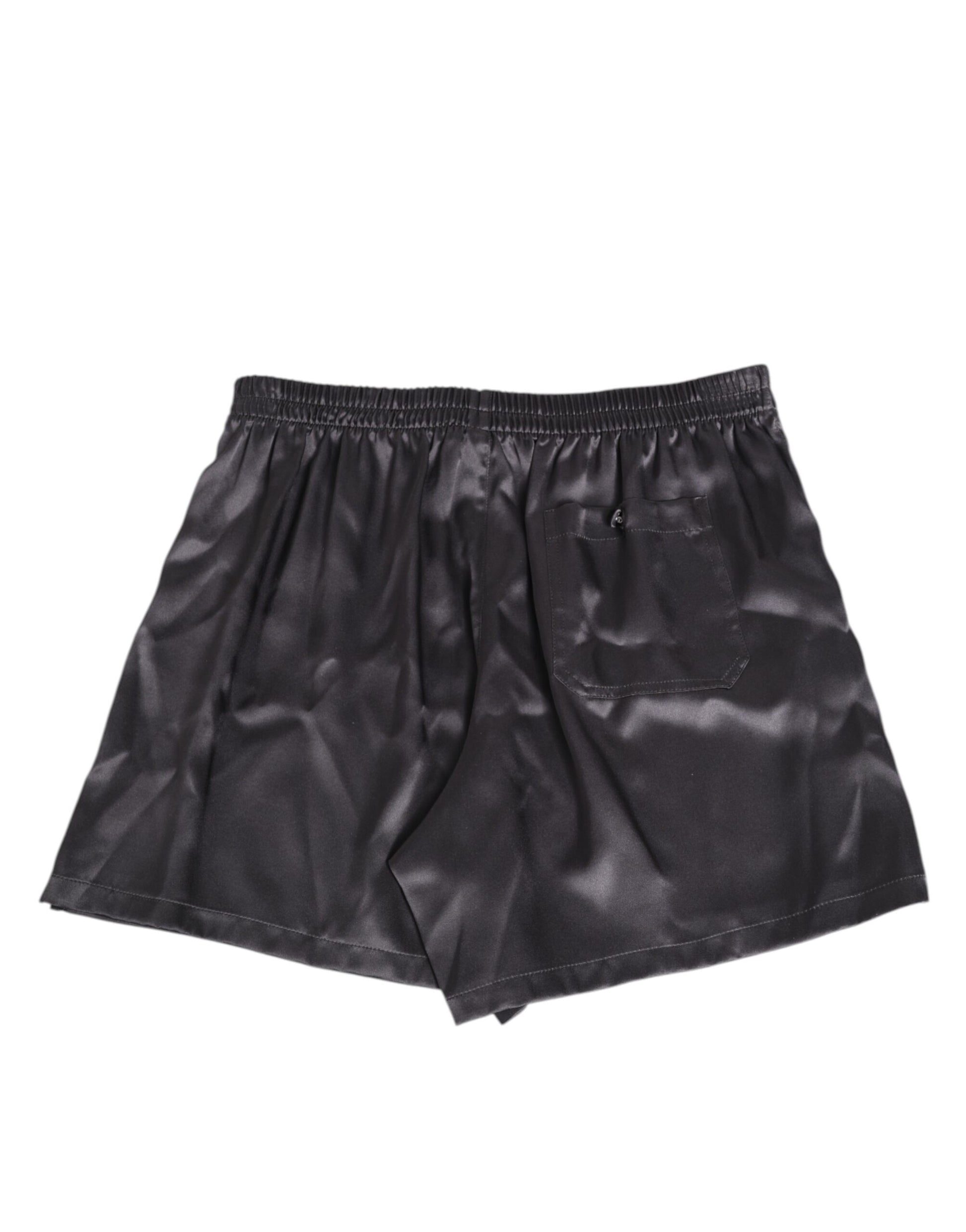 Black Satin Silk Elastic Men Boxer Short Swimwear