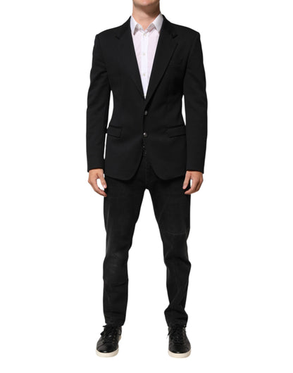 Dark Blue Cotton Men Jacket Coat Blazer Suit