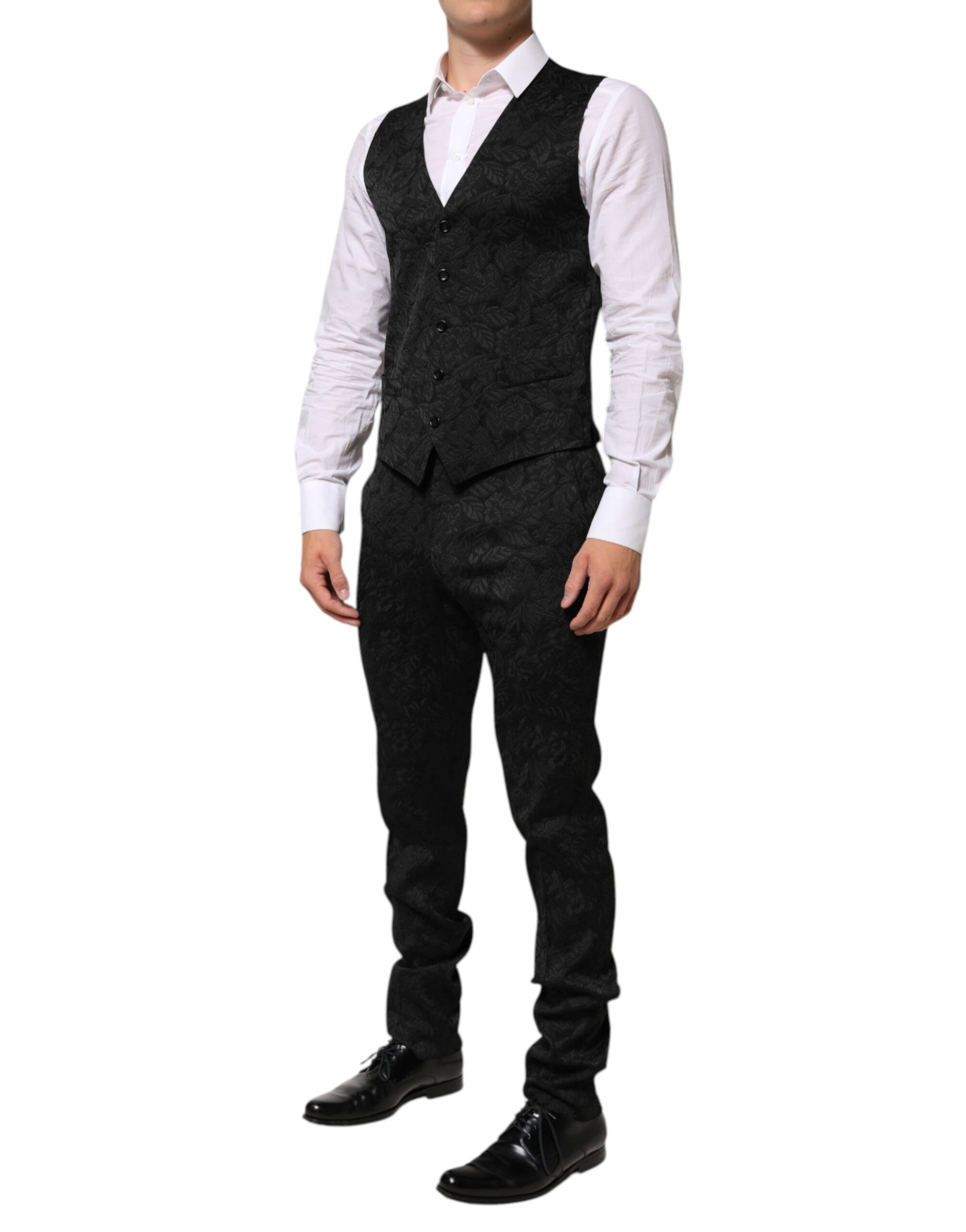 Black 3 Piece Brocade Jacquard Suit MARTINI