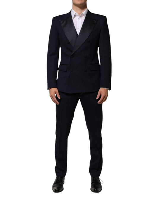 Traje de hombre negro de lana de 3 piezas Slim Fit