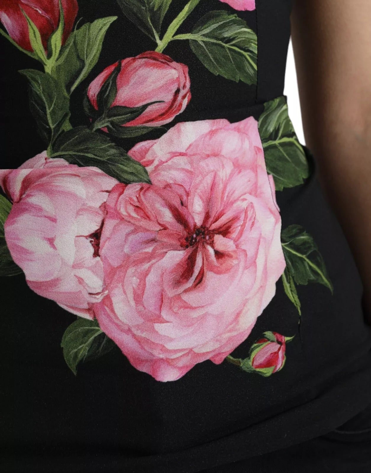 Black Floral Viscose Round Neck Tank Top