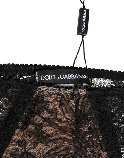 Black Floral Lace Sheer Mesh High Waist Underwear