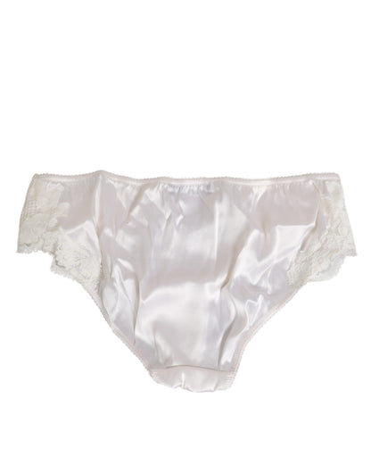 Ivory White Silk Satin Lace Trim Panty  Underwear