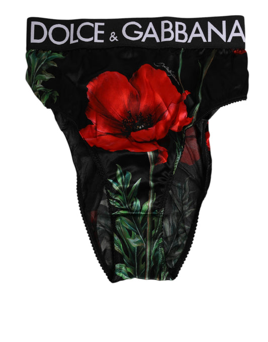Black Floral Print High Waist Sheer Mesh Underwear