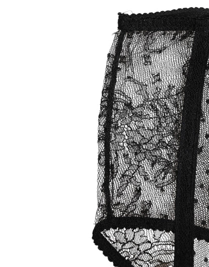 Black Sheer Polka Dot Lace High Waist Underwear