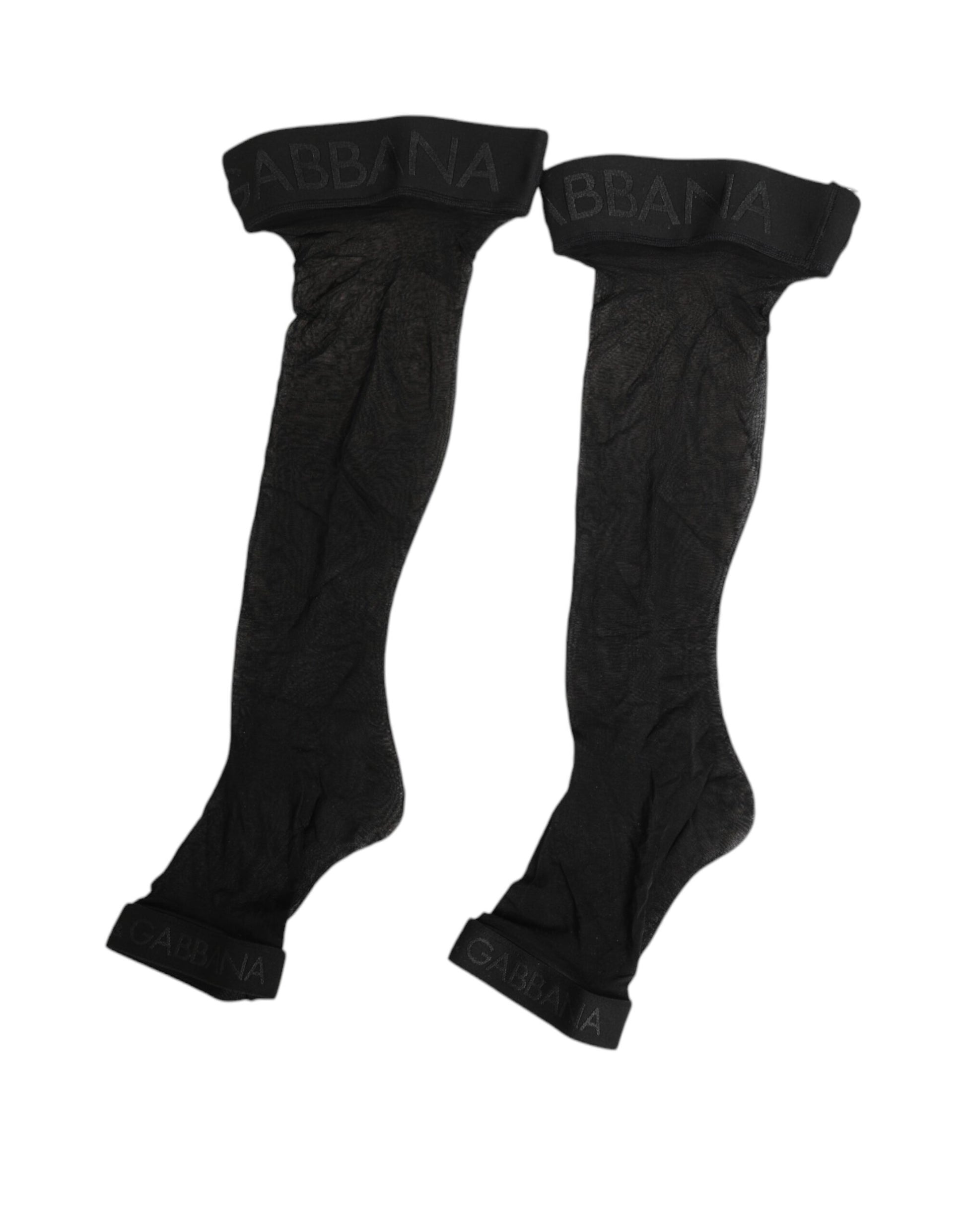 Black Sheer Nylon Logo Band Over-the-Knee Stocking Socks
