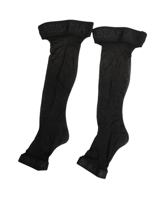 Black Sheer Nylon Logo Band Over-the-Knee Stocking Socks