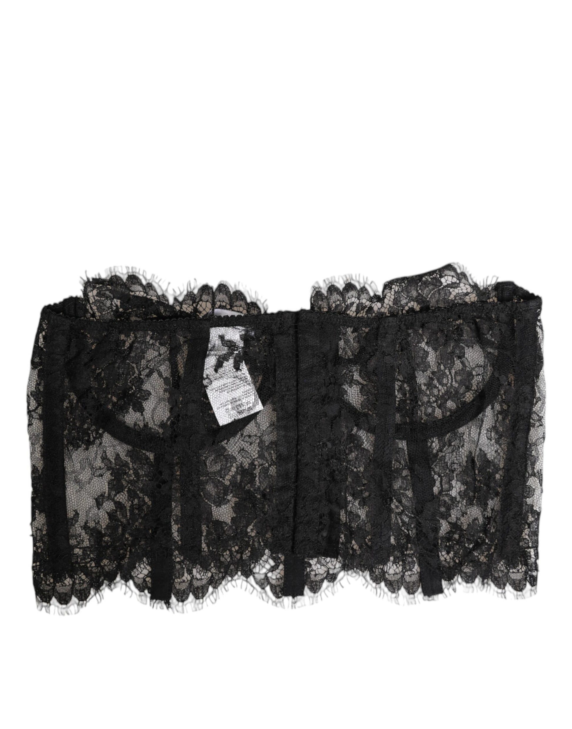 Black Floral Lace Bustier Bralette Top Underwear