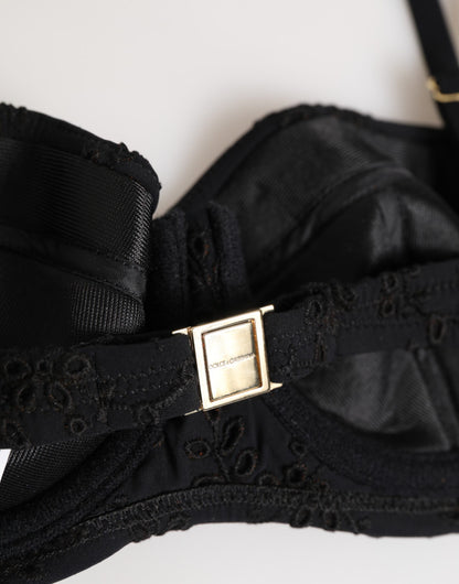 Black Polyester Embroidered Underwire Bra Underwear