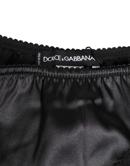 Black Silk Satin Lace Trim Panty  Underwear