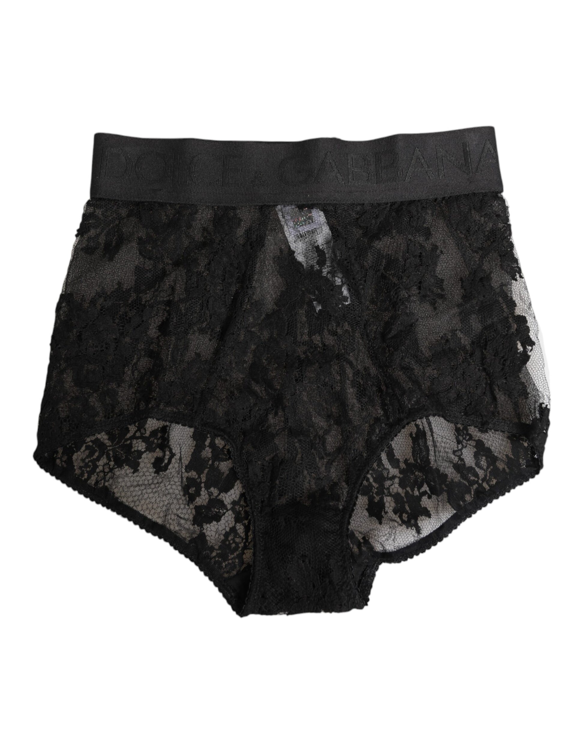 High Waist Briefs Black Floral Lace  Underwear
