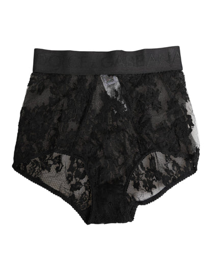 High Waist Briefs Black Floral Lace  Underwear