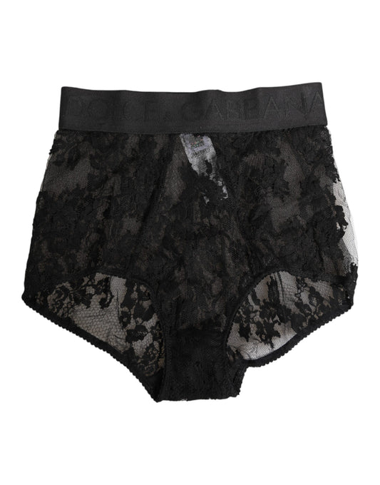 High Waist Briefs Black Floral Lace  Underwear