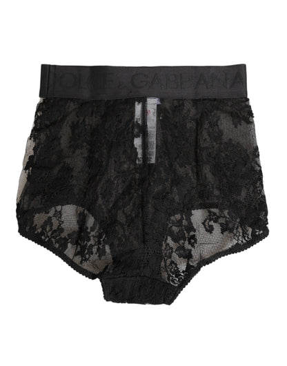 High Waist Briefs Black Floral Lace  Underwear