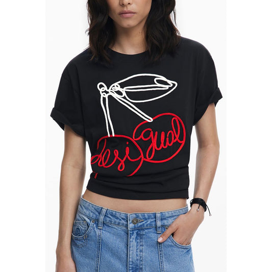 Camiseta negra de algodón para mujer
