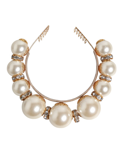 Gold Pearl Crystal Embellished Tiara Hair Accessory Headband