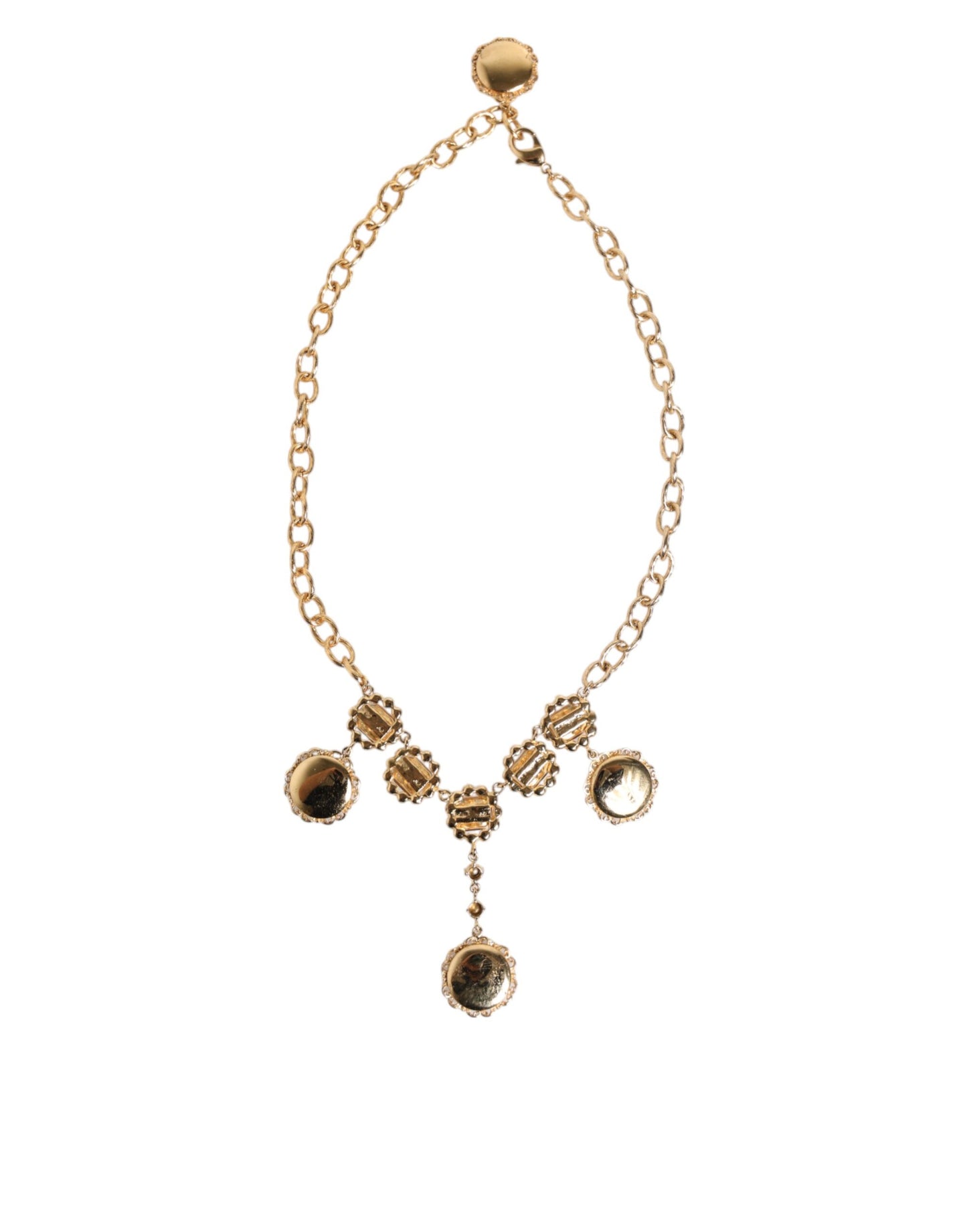 Gold Crystal Clock Face Pendant Statement Jewelry Necklace