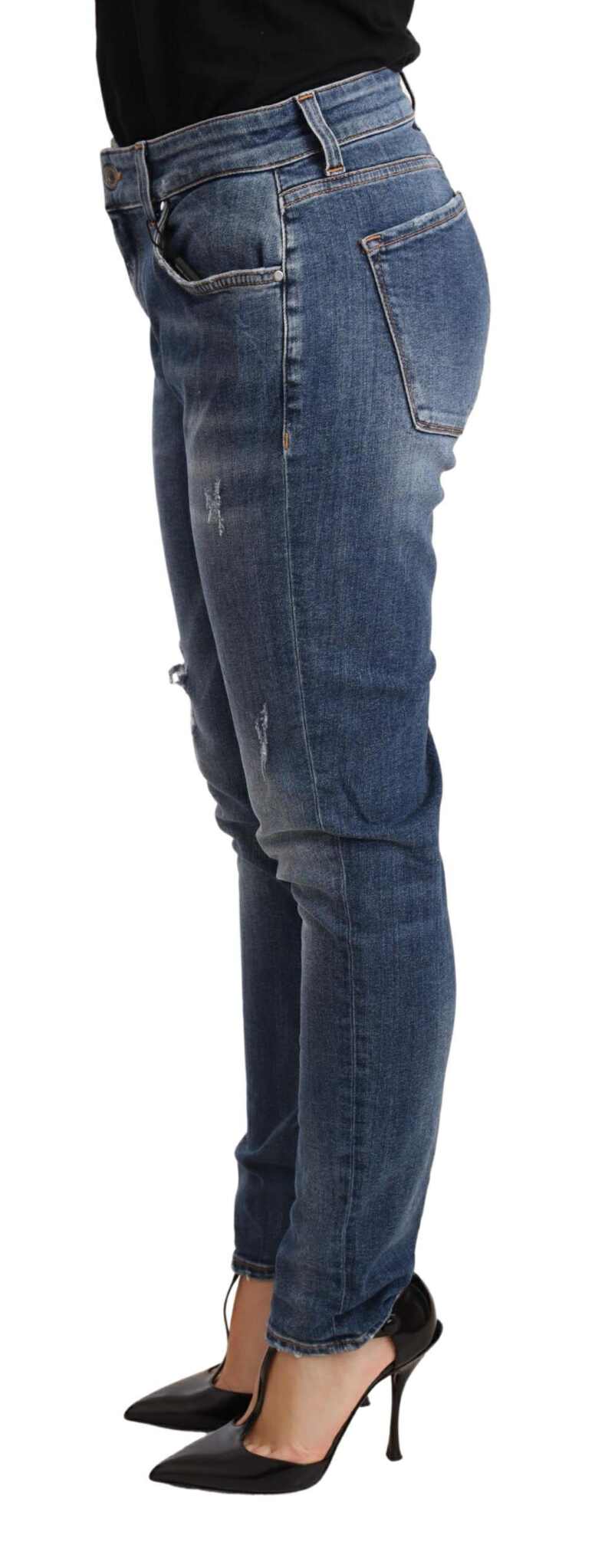 Blue Distressed Slim Fit Denim Pants Jeans