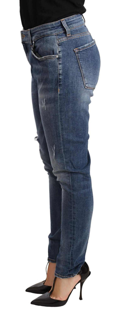 Blue Distressed Slim Fit Denim Pants Jeans