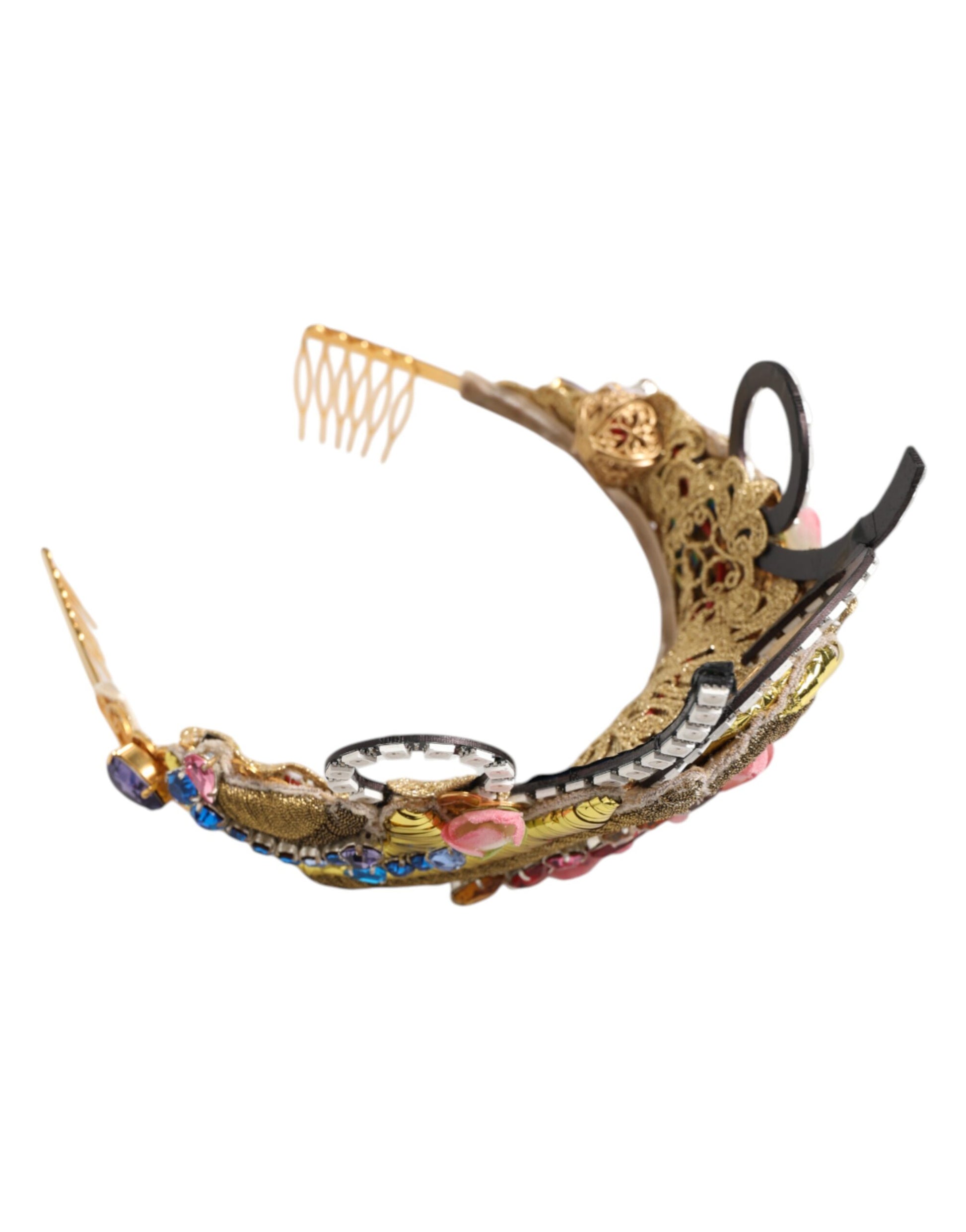 Gold Brass Crystal Embellished Headpiece Crown Tiara