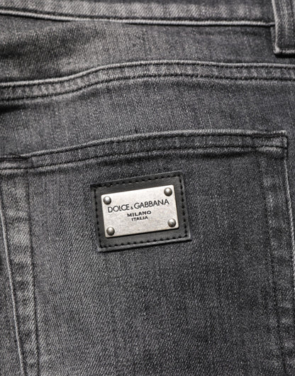 Black Gray Wash Slim Fit Straight Leg Denim Jeans