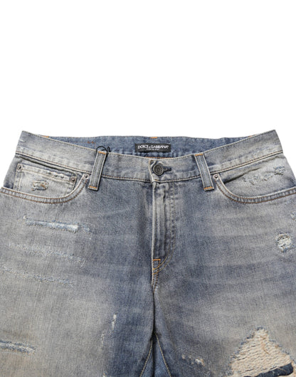 Blue Distressed Denim Slim Fit Pants Jeans