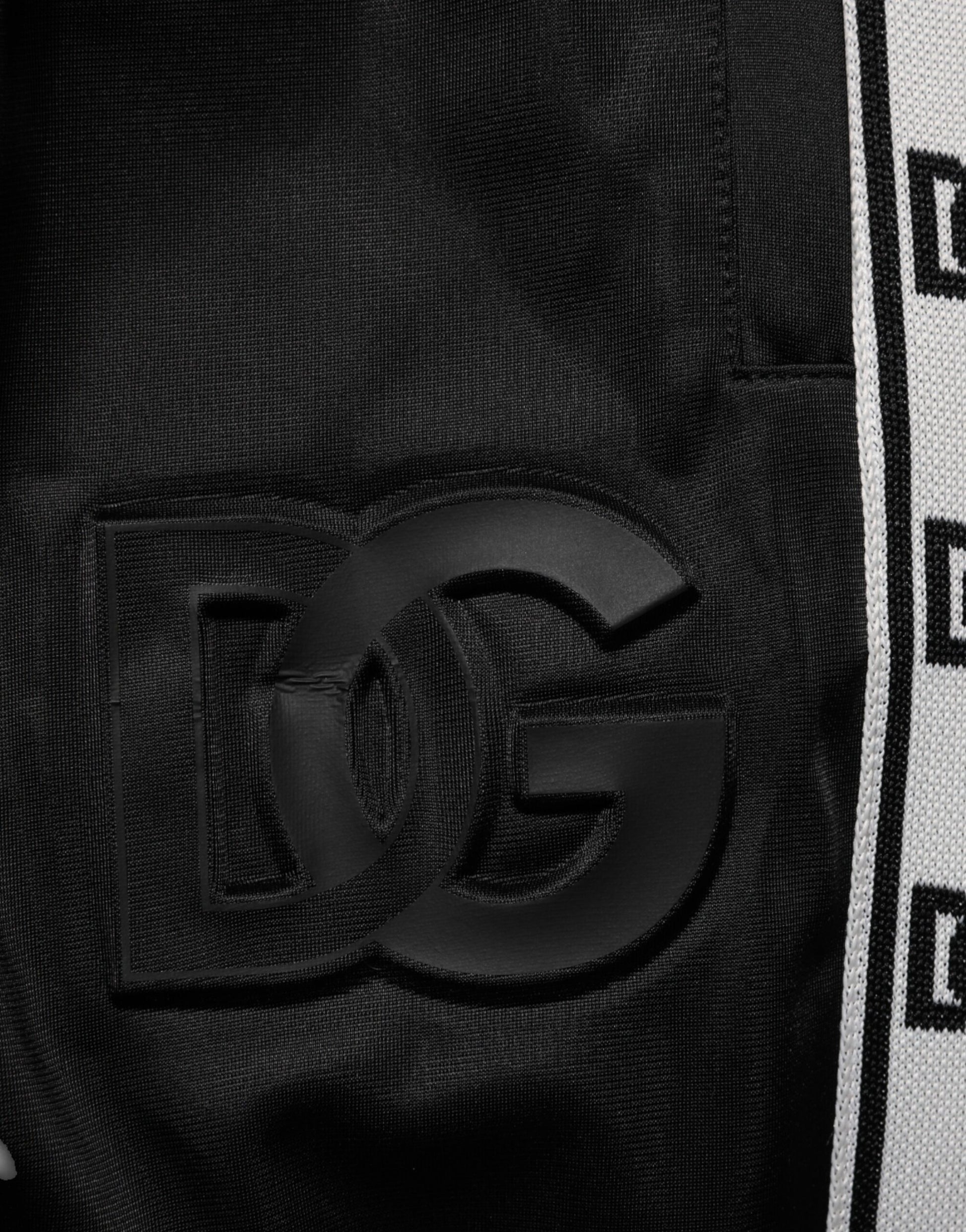 Black Polyester Logo Stripe Track Jogger Pants