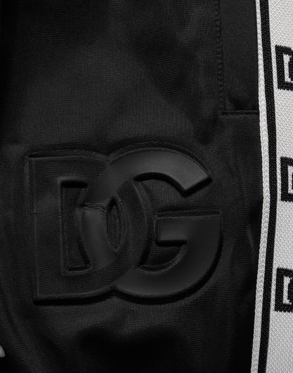 Black Polyester Logo Stripe Track Jogger Pants