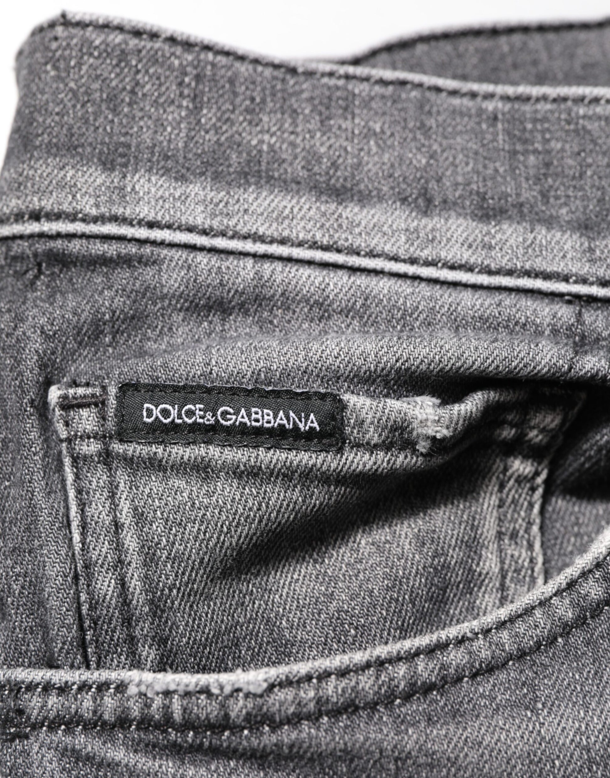 Grey Cotton Denim Slim Fit Distressed Pants Jeans