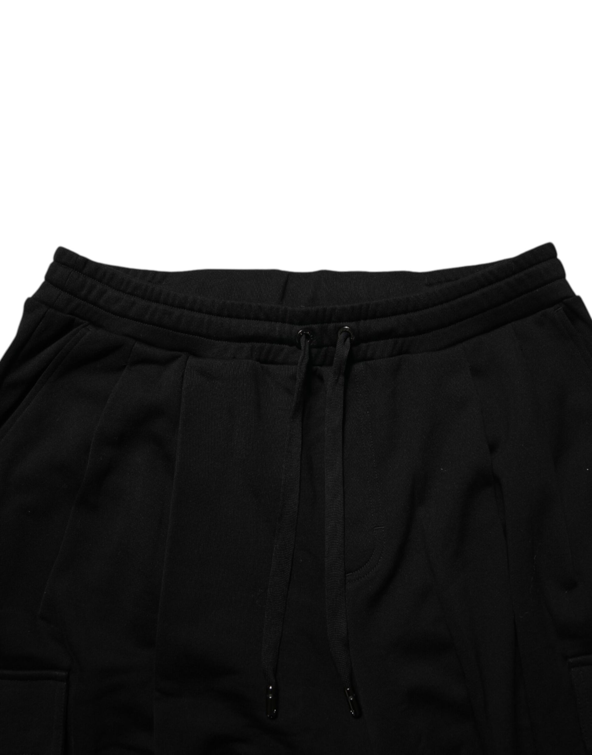 Black Cotton Blend Cargo Joggers Drawstring Pants