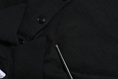 Black Logo Patch Collared Pullover Sweater