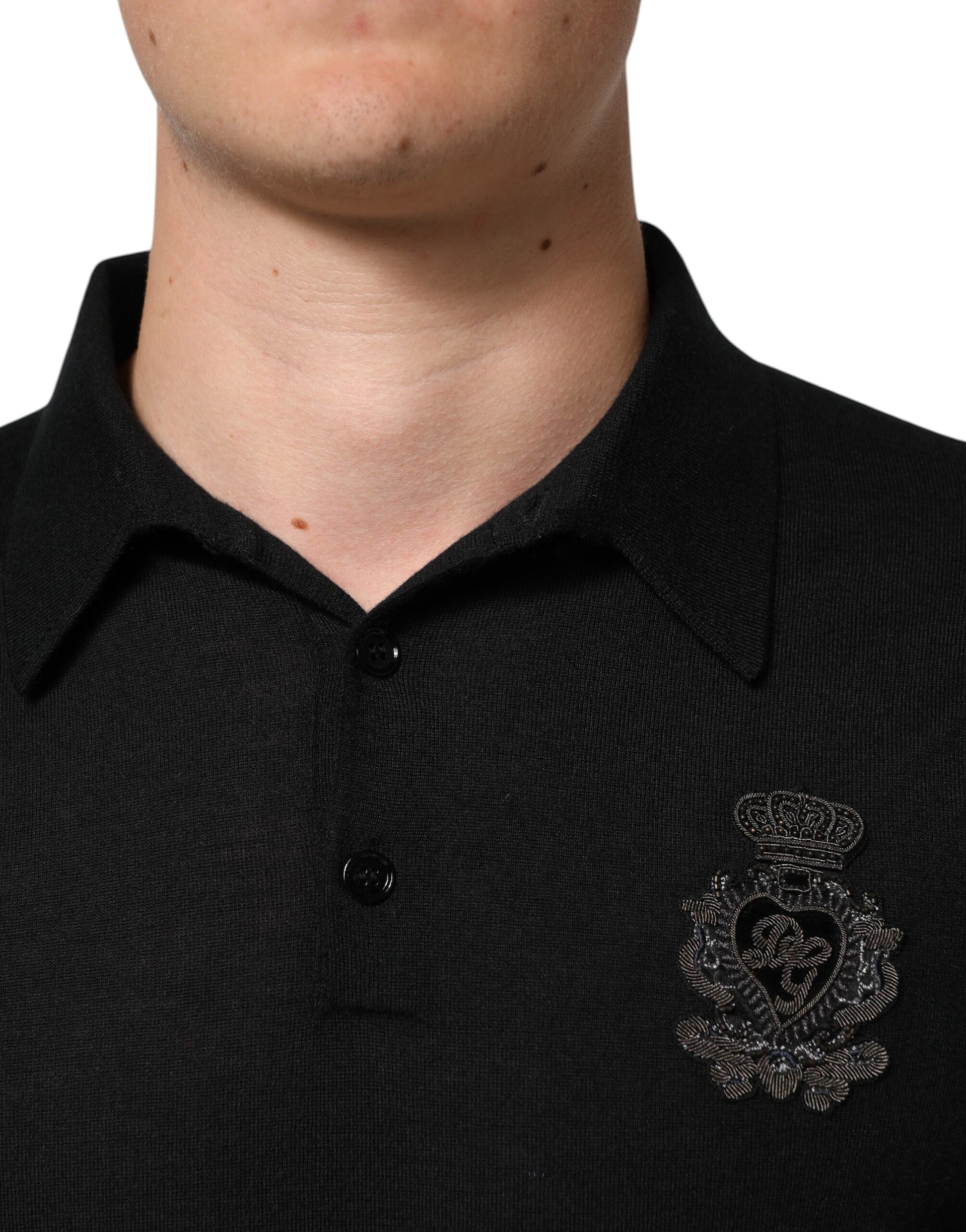 Black Logo Patch Collared Pullover Sweater