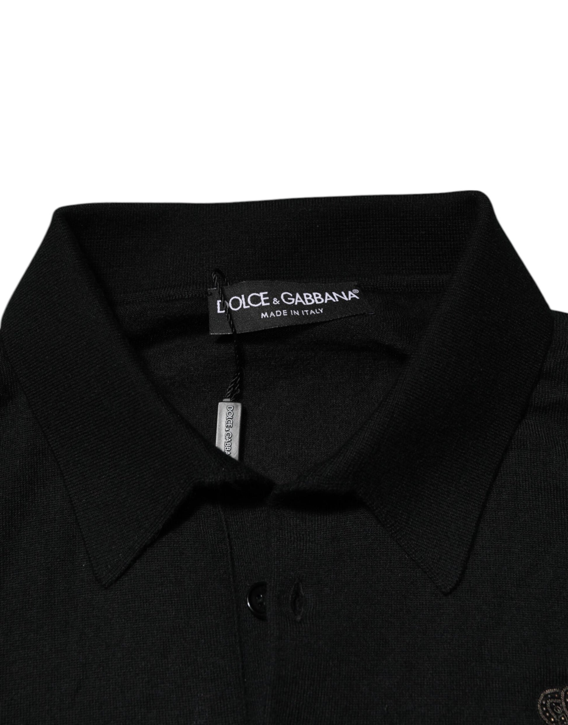 Black Logo Patch Collared Pullover Sweater