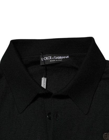 Black Logo Patch Collared Pullover Sweater