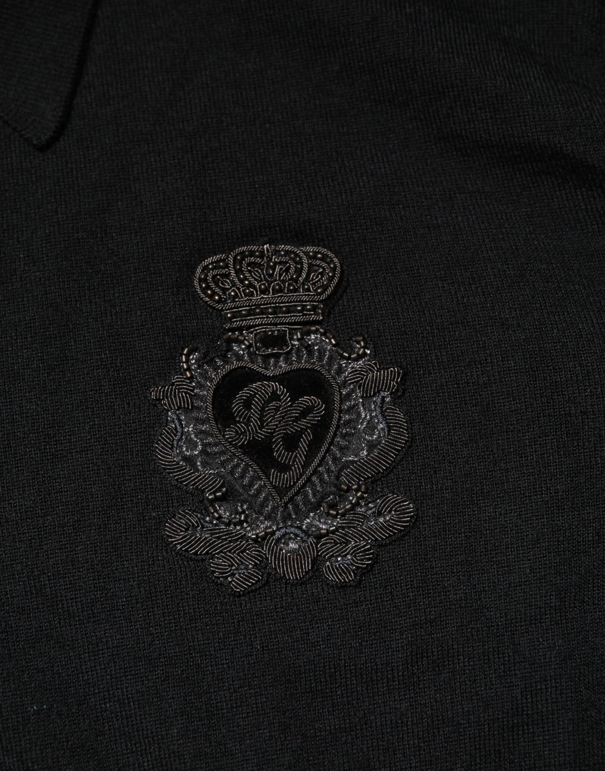 Black Logo Patch Collared Pullover Sweater