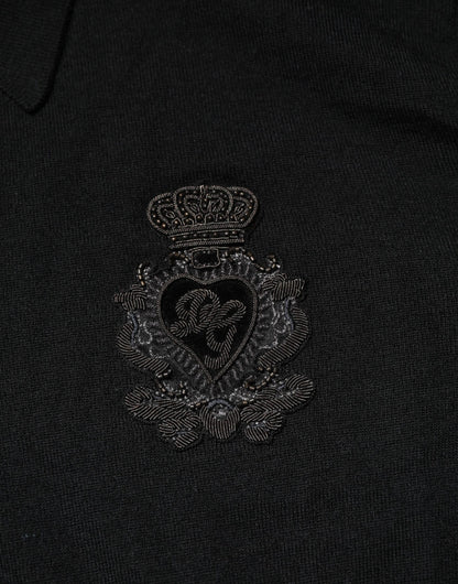 Black Logo Patch Collared Pullover Sweater
