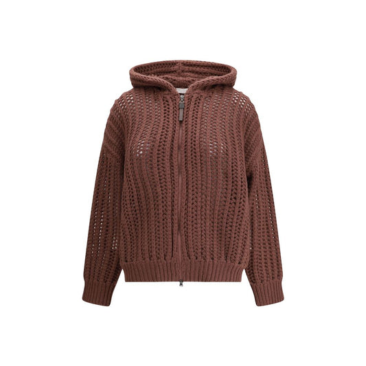 Balloon Net Embroidery Cardigan in cashmere with a hood