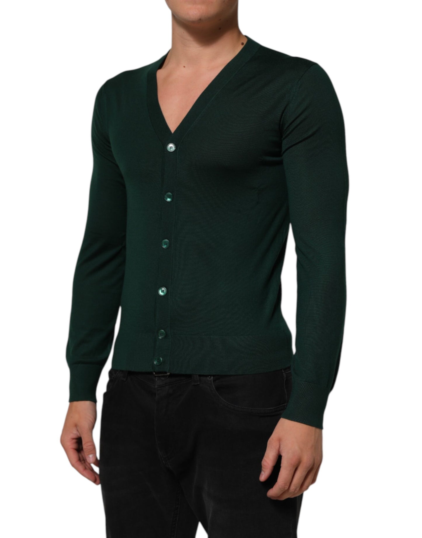 Dark Green Button Down Men Cardigan Sweater