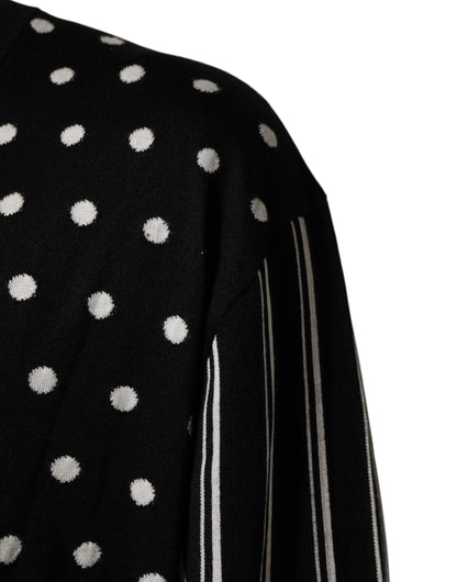 Black White Stripe Polka V-Neck Pullover Sweater