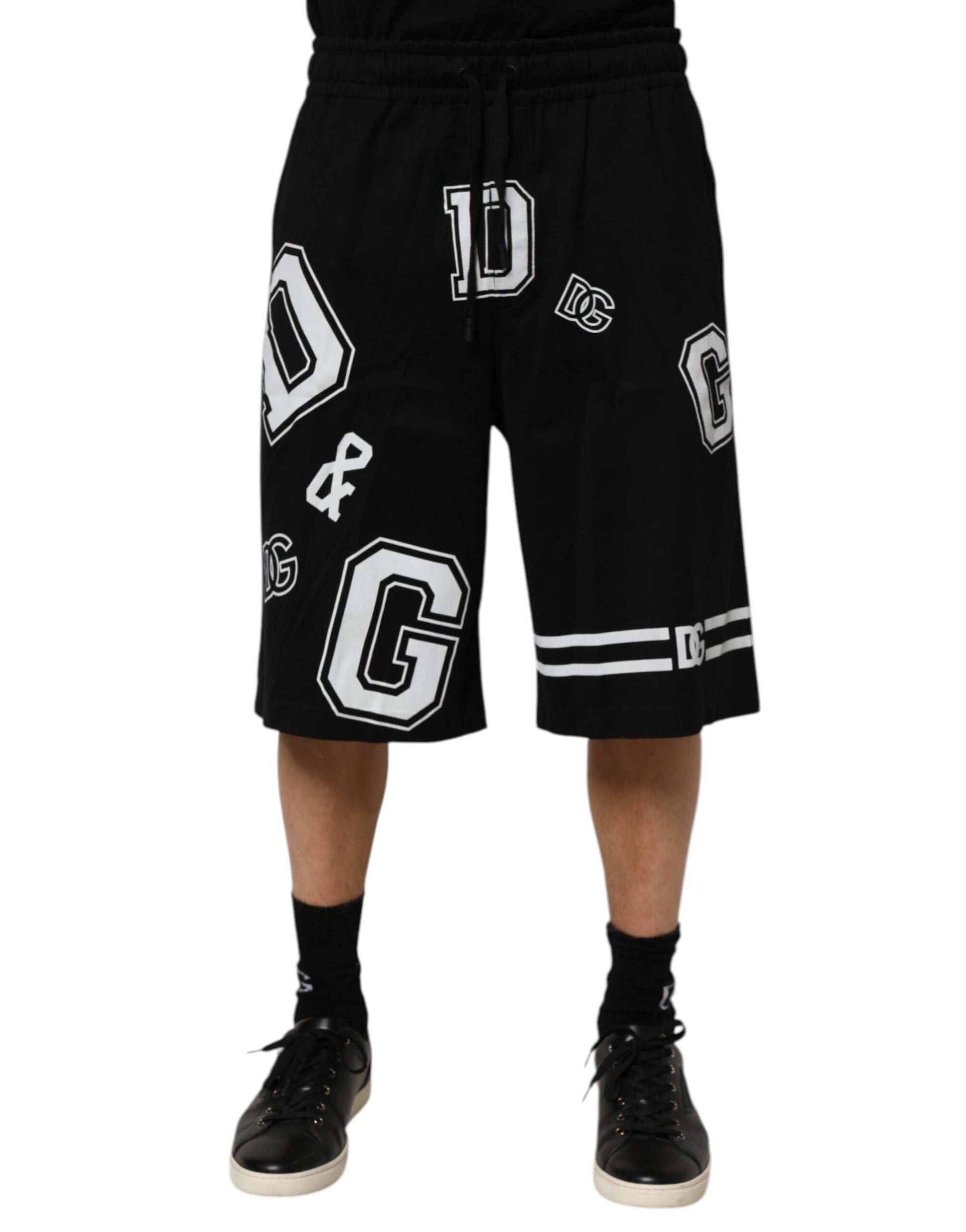 Black Logo Print Cotton Casual Bermuda Short
