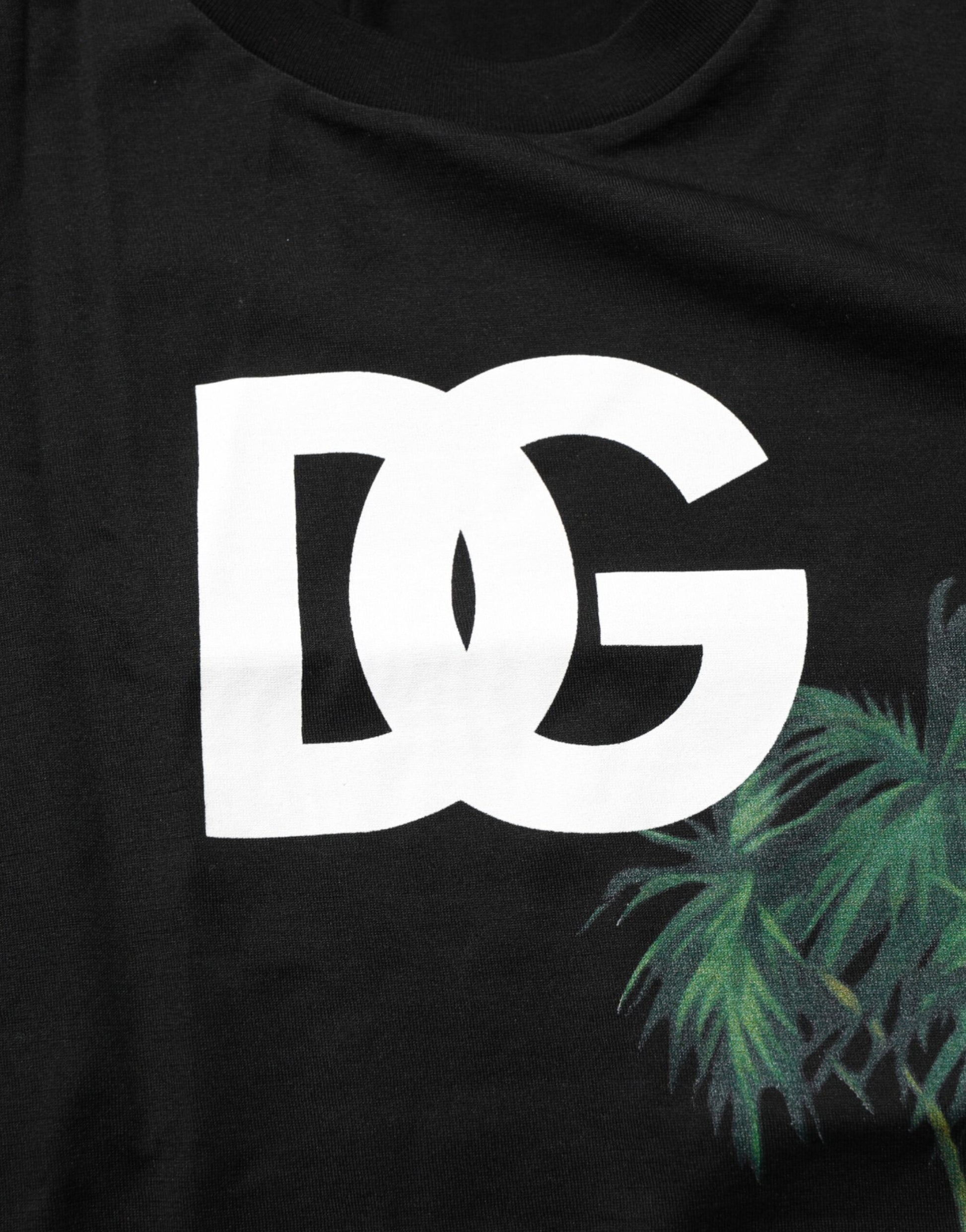 Black Floral DG Logo Cotton Crew Neck T-shirt