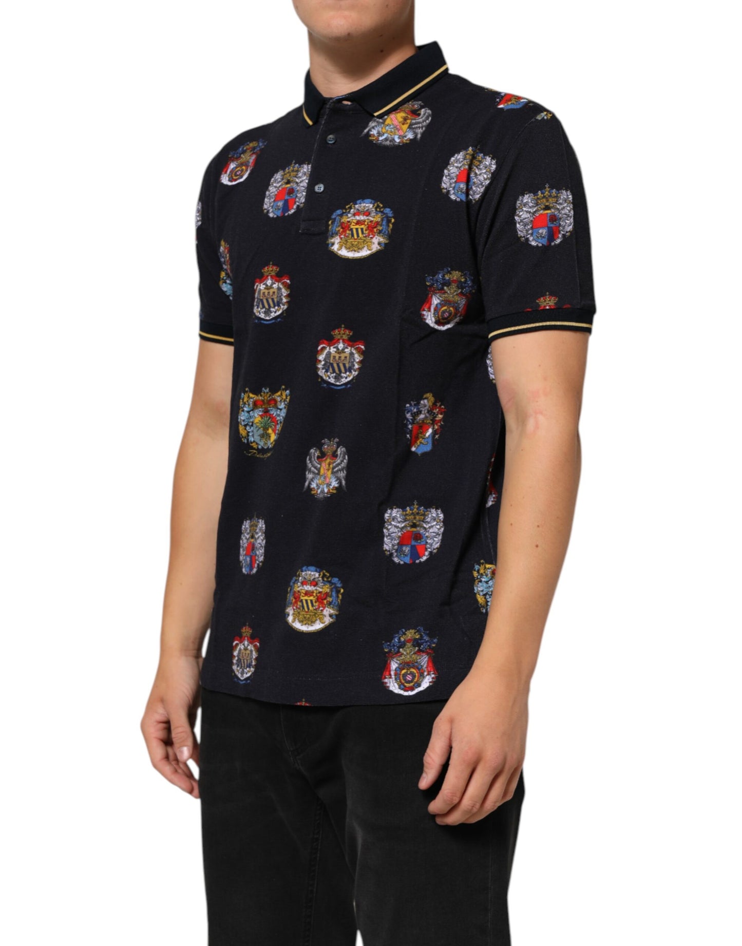 Blue Heraldic Crest Print Polo Shirt T-shirt