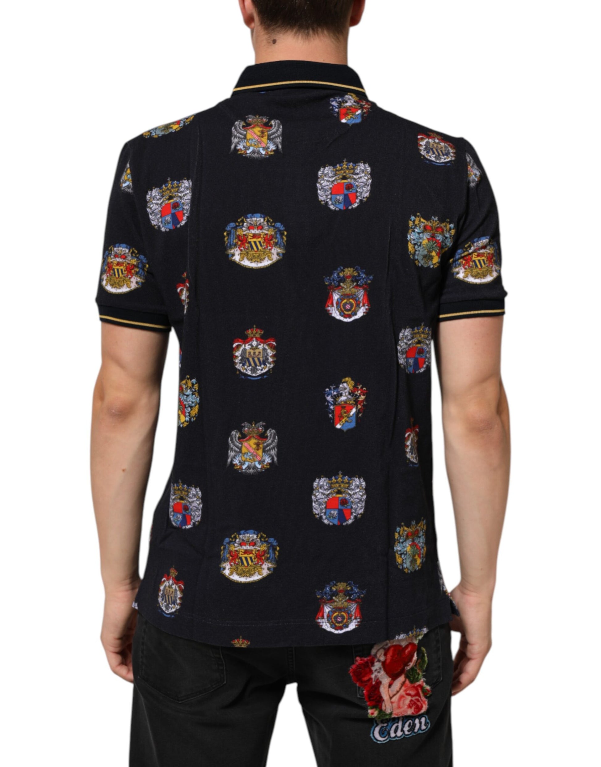 Blue Heraldic Crest Print Polo Shirt T-shirt