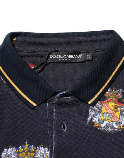 Blue Heraldic Crest Print Polo Shirt T-shirt