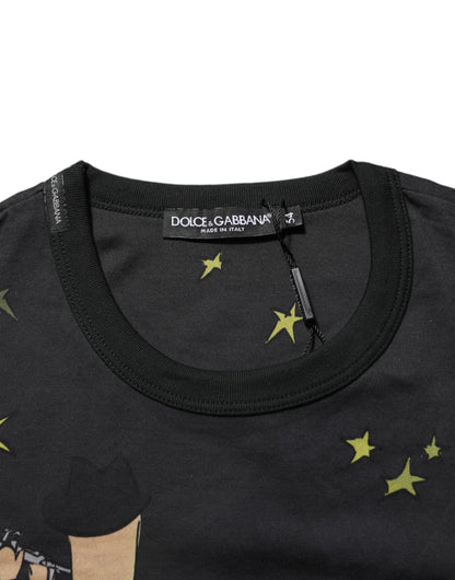 Black Musical Print Cotton Crew Neck T-shirt