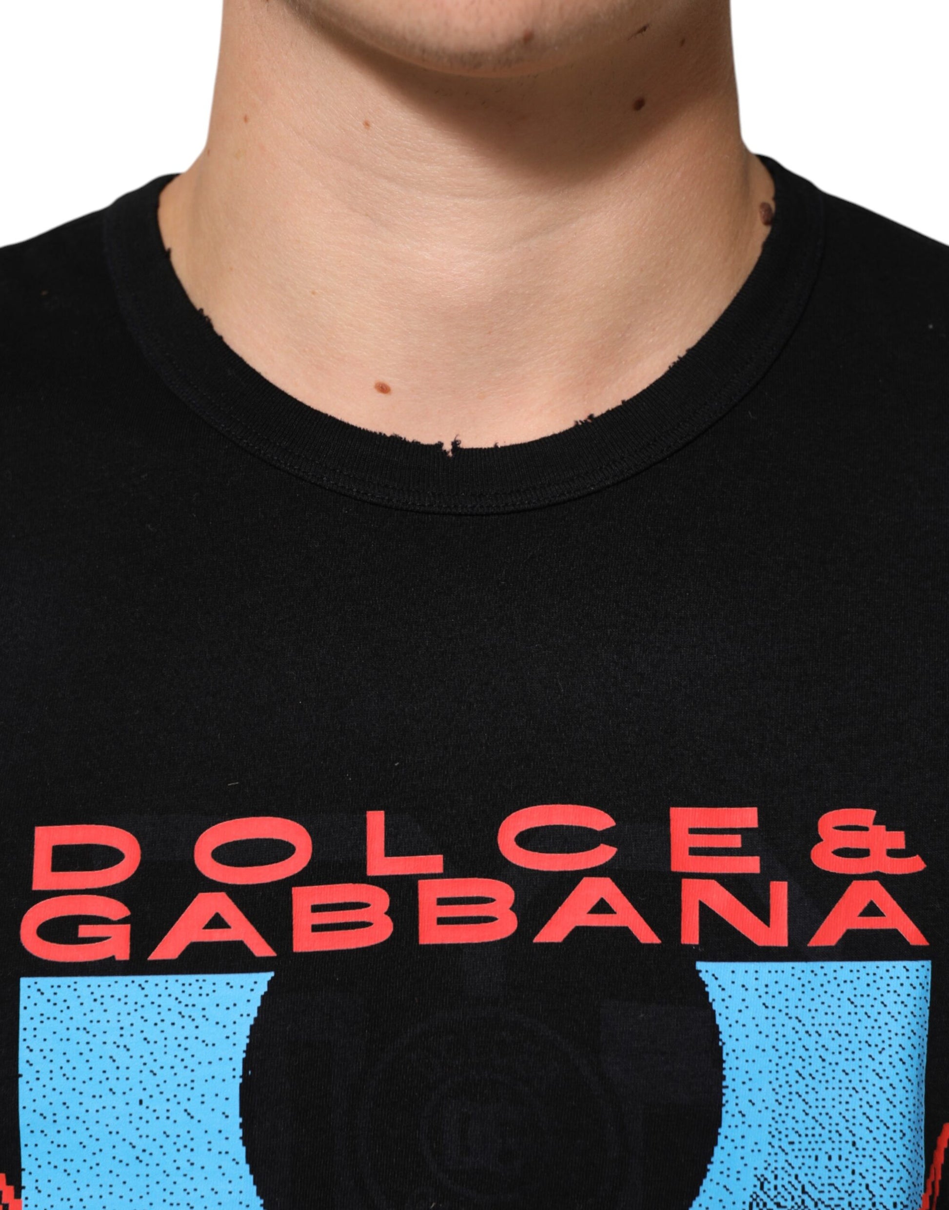 Black Musical Print Cotton Crew Neck T-shirt
