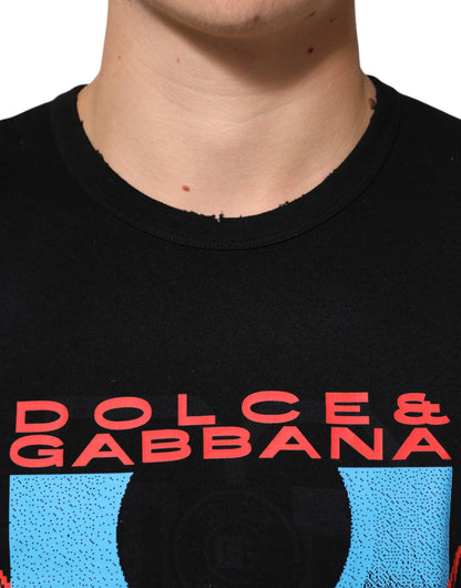 Black Musical Print Cotton Crew Neck T-shirt