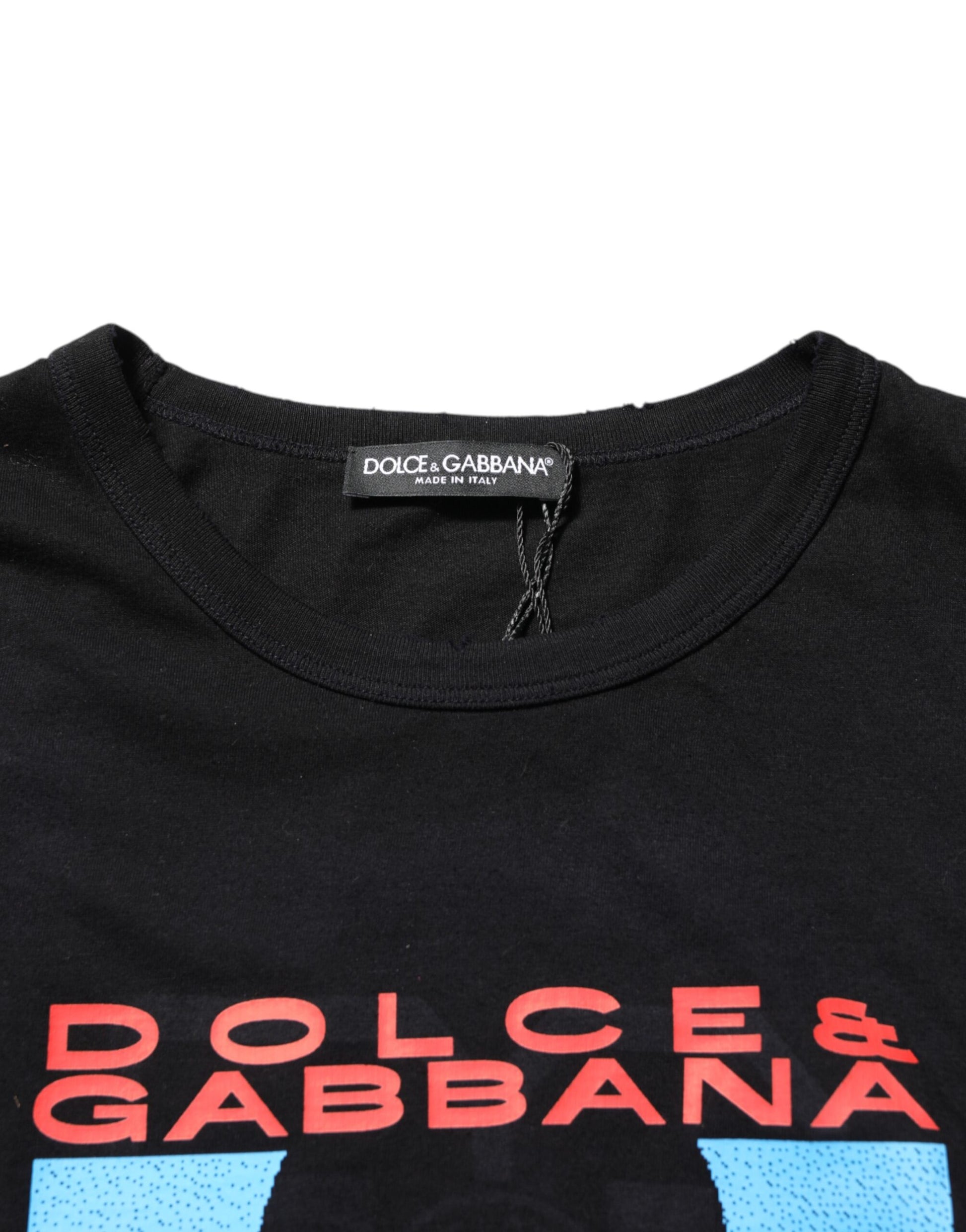 Black Musical Print Cotton Crew Neck T-shirt