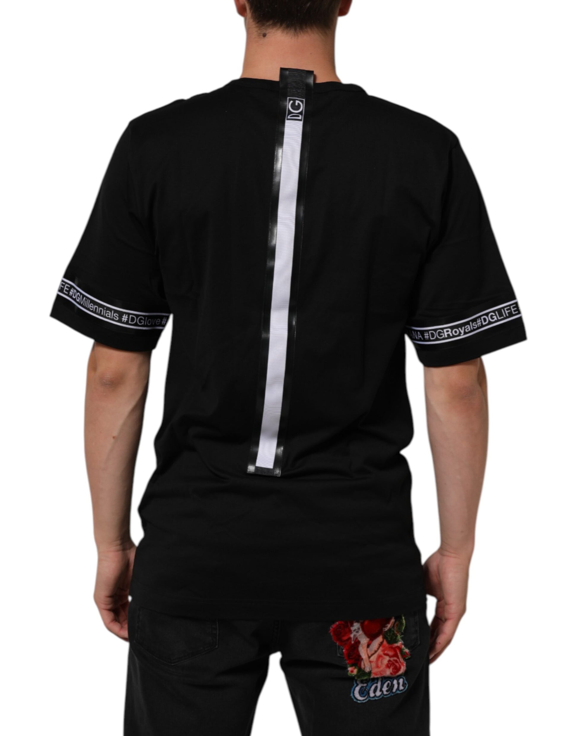 Black DGRoyals Cotton Men Crew Neck IT T-shirt