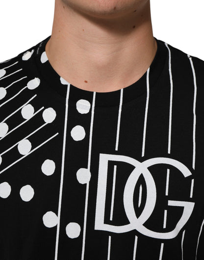 Black Cotton Polka Dots Round Neck T-shirt